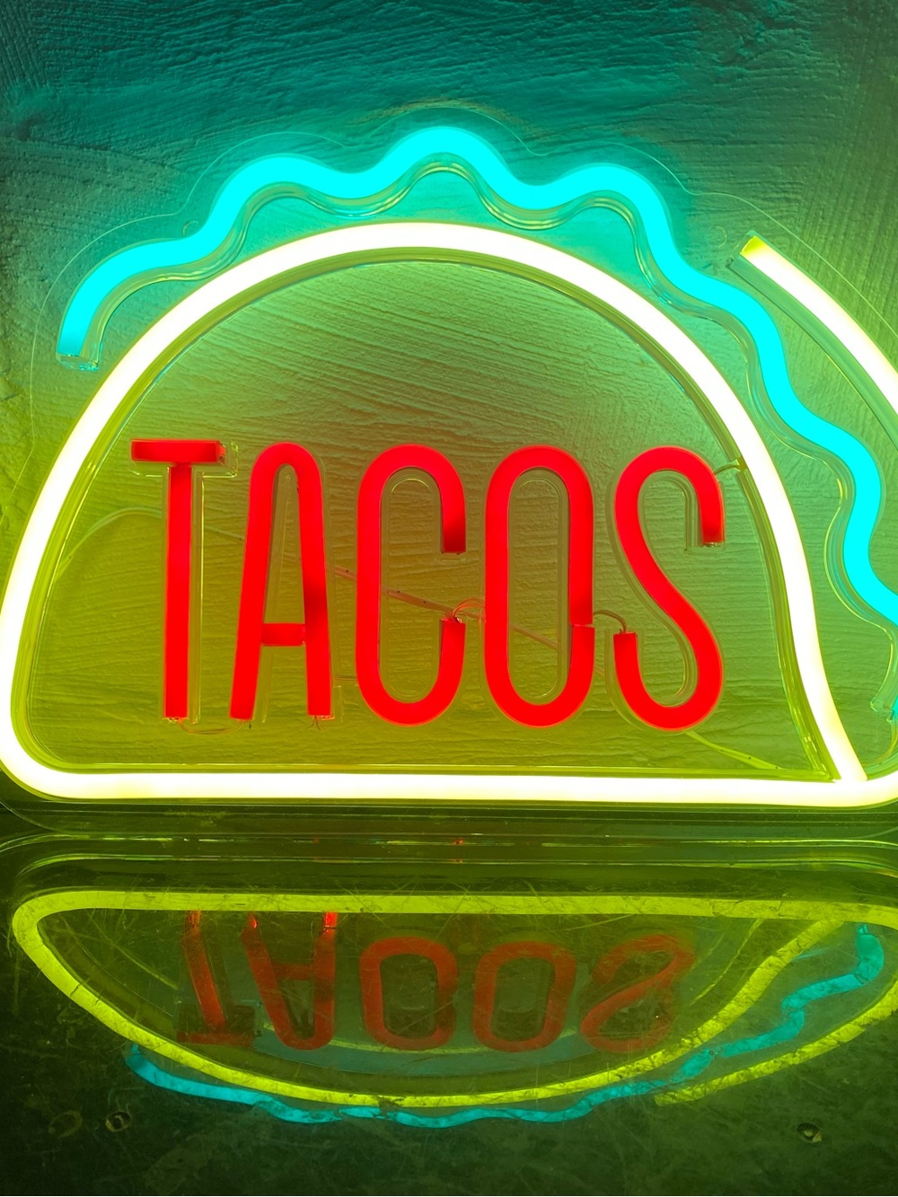 Neon Tacos Sign - Bright Red, Green and Yellow Taco Neon